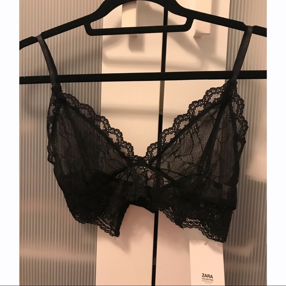 NWT Zara Sheer Black Lace Bralette Bra Top Size S - Picture 6 of 9